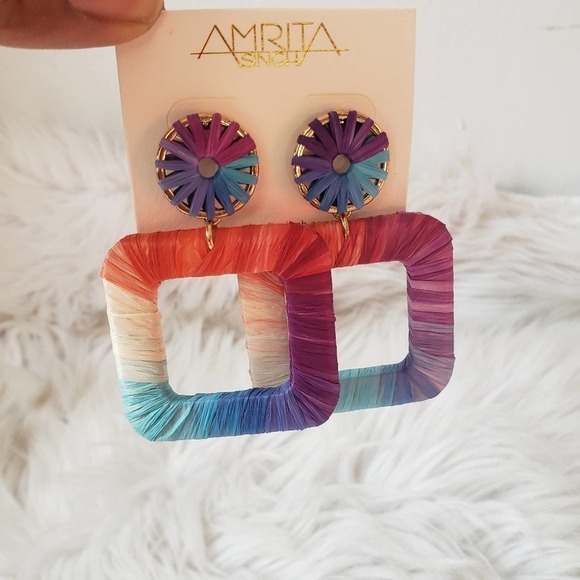 NWT Multi raffia square drop earrings - Picture 3 of 8